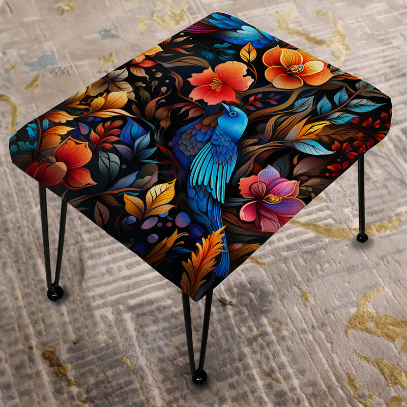 Vibrant oiseau mosaïque florale - Repose-pieds rectangulaire floral