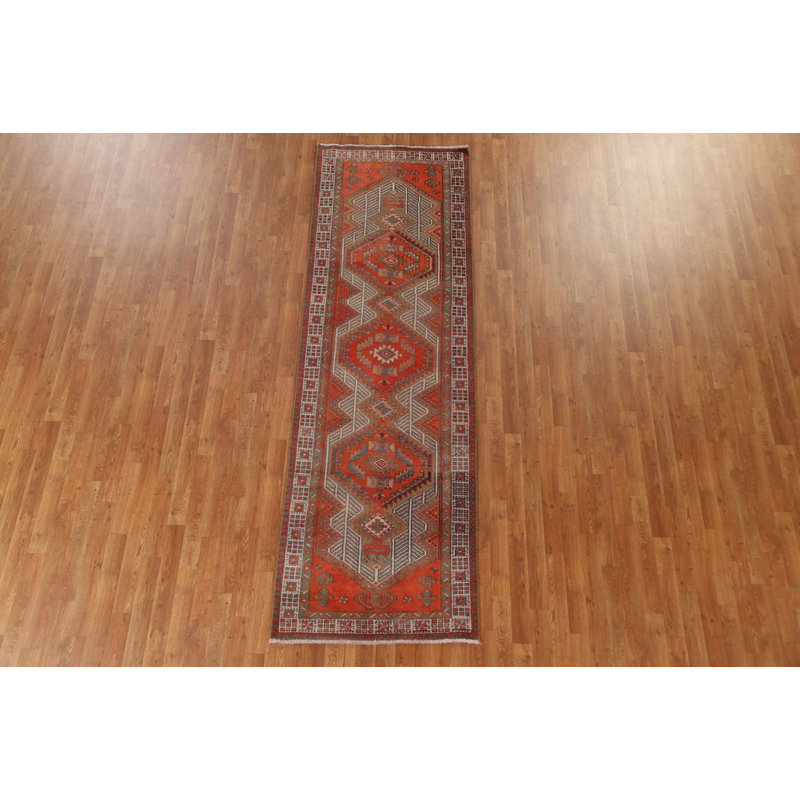 Red Geometric   Runner Rug 3x10