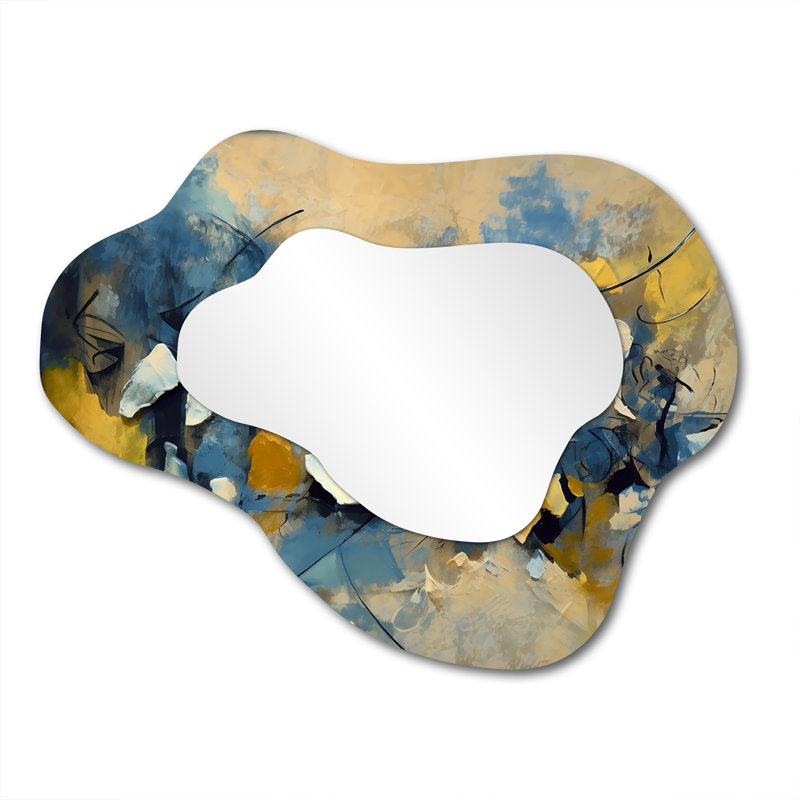 Jazz Interchange In Blue - Abstract Collages Asymmetrical Unique Mirror, Blue Cloud Large Wall Mirror, Printed Metal Art