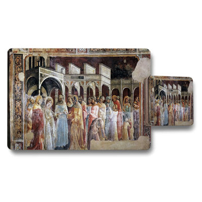 Nativity Scene Placemat And Coaster Set With Ornate Frame