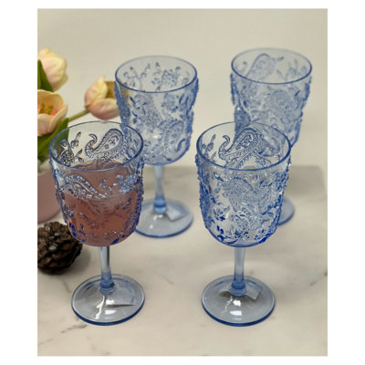 Paisley Plastic Wine Glasses Set of 4