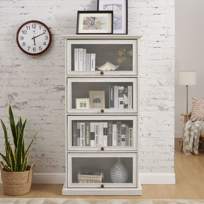 Glass Display Cabinet 4 Tier Glass Display Cabinet Storage Curio Cabinet With Flip Up Glass Doors, Collectors Showcase Toy Figure Organizers Rack, Bookcase
