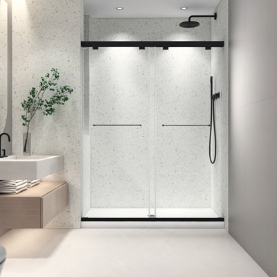 60X76" North American Frameless Double Sliding Matte Black Shower Door With Adjustable Soft Closing Function 8Mm Tempered Glass With Nano Easy Cleaning And Stick Explosion-Proof Menbrance