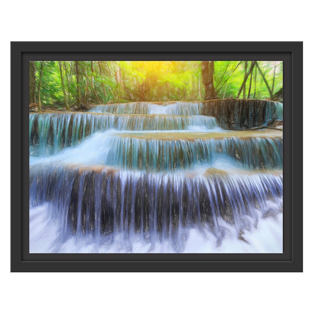 Gerahmter Fotodruck Wasserfall im Regenwald