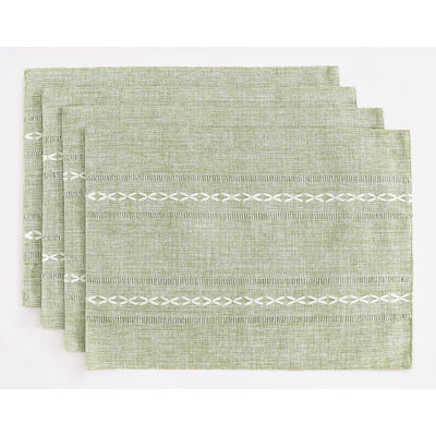 Cotton Linen Placemats, 12 X 18 Inch Set Of 4 Fete Placemats Rustic Hemstitch Place Mats For Kitchen Table And Heat Resistant-Sage Green
