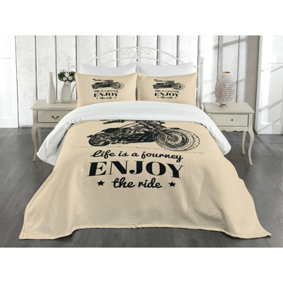 Ambesonne Motorcycle Bedspread Set Monotone Chopper Beige and Black