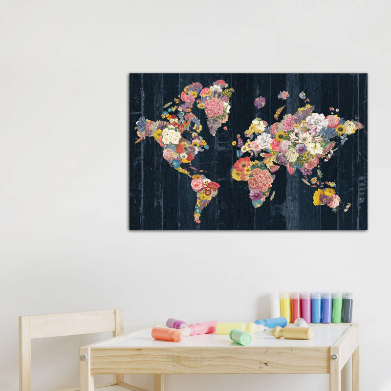 «Botanical Floral Map» par Wild Apple Portfolio - impression d'art graphique, H 26 po x l 40 po x 1,5 po, Pas de tapis