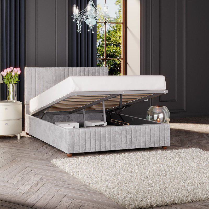 Upholstered Ottoman Bed, Silver, Small Double (4')