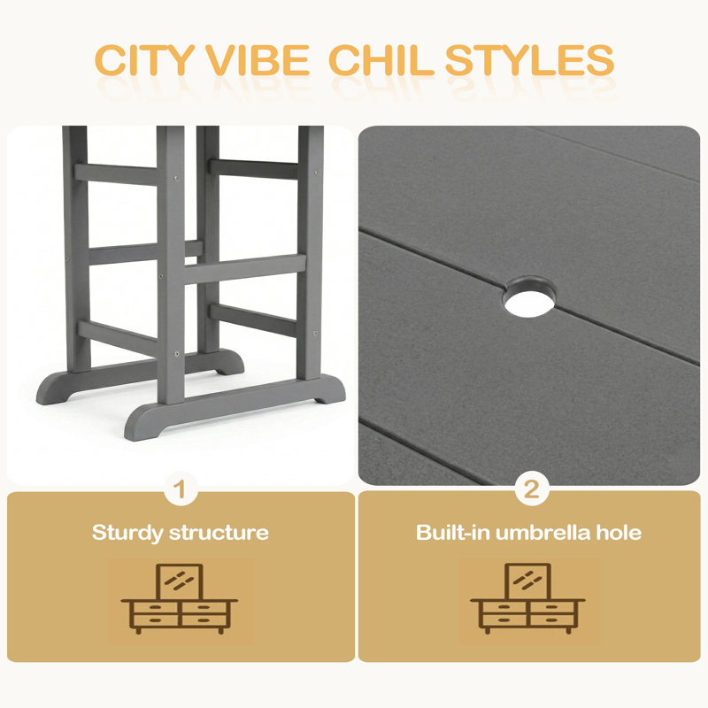 Table de patio pliante en PEHD, L 37,8 po x l 37,8 po x H 29,52 po, 1 pièce