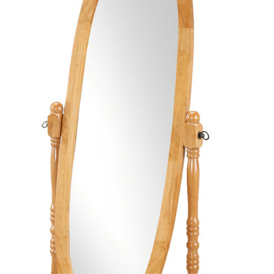 Beautiful Traditional Wood Mirror, Oak. Tiltable For Complete Reflection. Elongated Oval Glass Mirror With Frame And Stand. Freestanding Design. 22.5W X 16D 58.71H Inches Oak Floor Mirror. Body