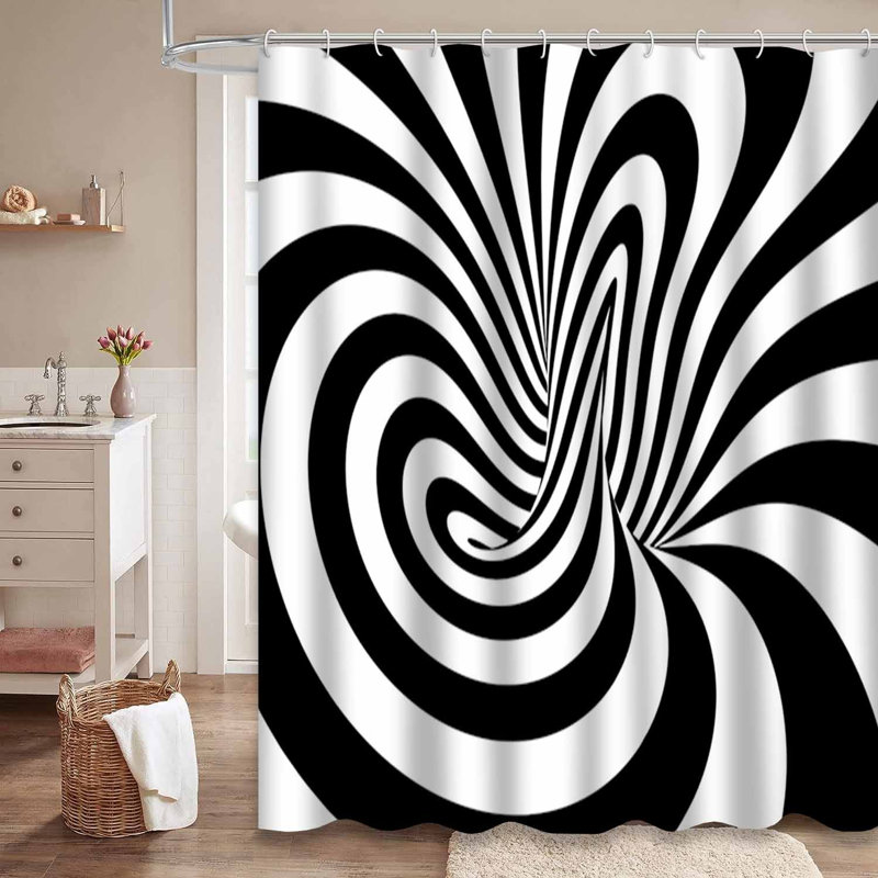 Rideau de douche noir rayé noir avec 12 crochets, L 72 po x l 84 po