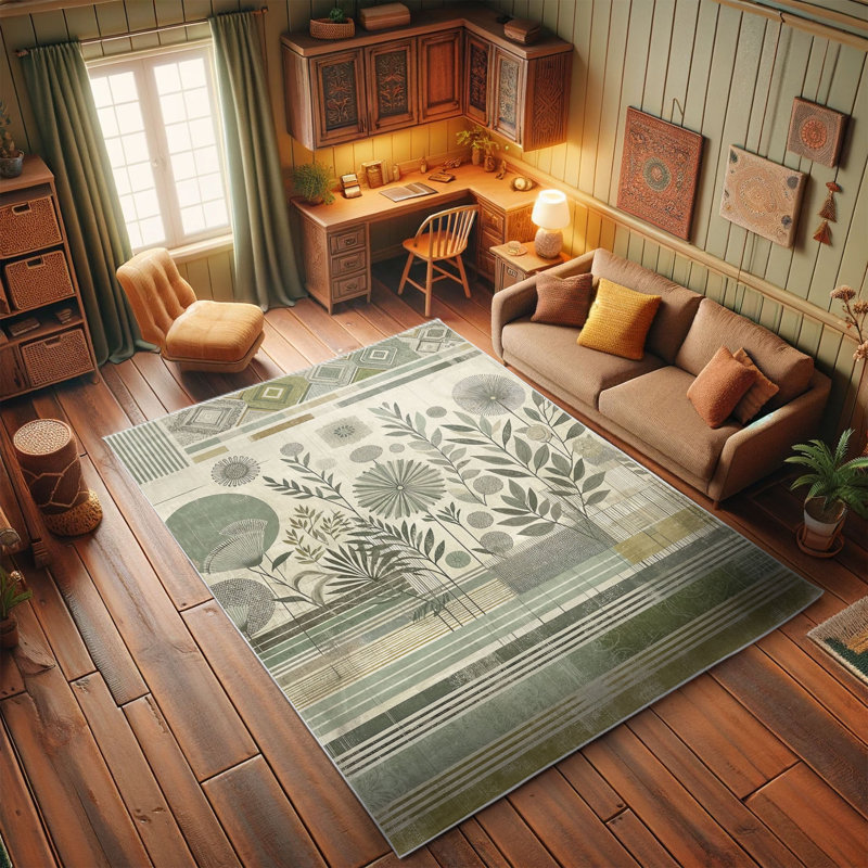 Laurel Green and Gray Synthetic Rectangular Area Rug 2' 3" x 3' 9"
