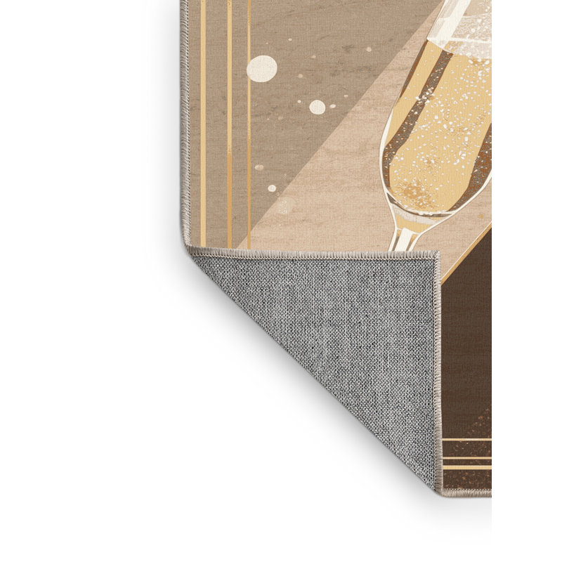 Machine Washable Tomohon Champagne Glass Toast Posh & Luxe Rug in Beige – Beige Binding, 6x9