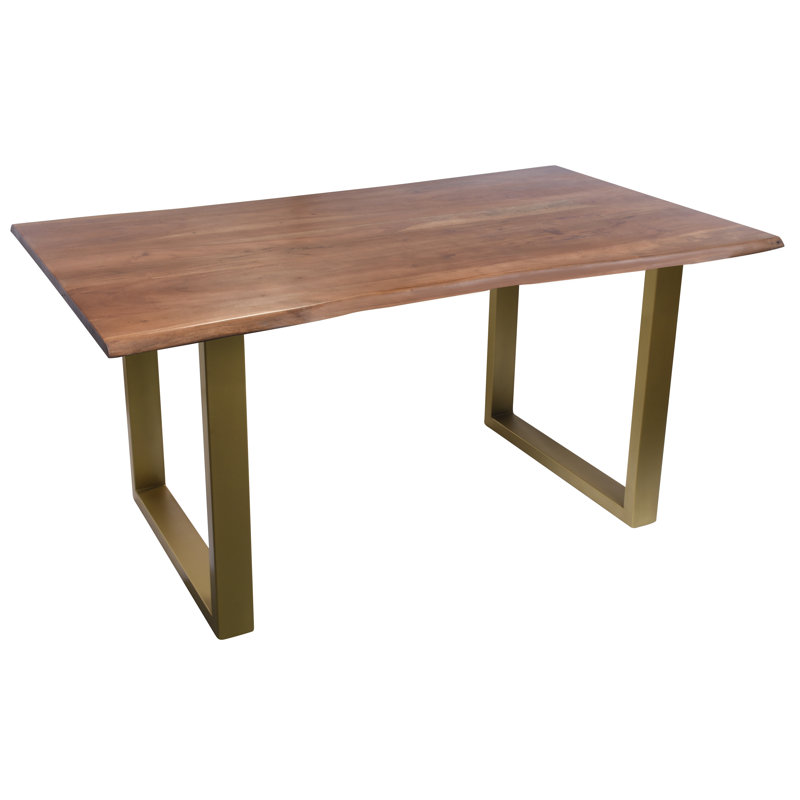Tiara Acacia Rectangular Wood Top Dining Table, Gold/Brown