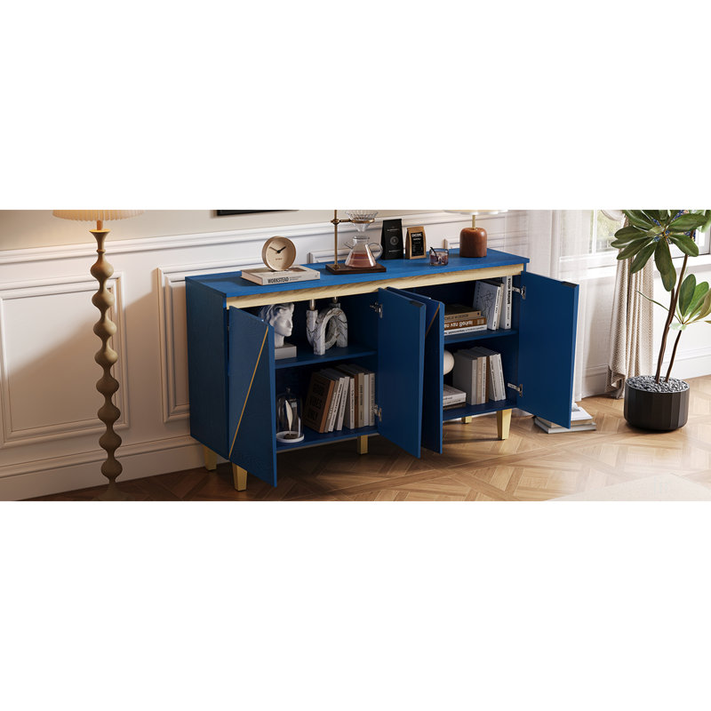 Buffet rétro de 60 pouces avec tablettes réglables, buffet rétro à 4 portes pour les espaces de repas et de vie