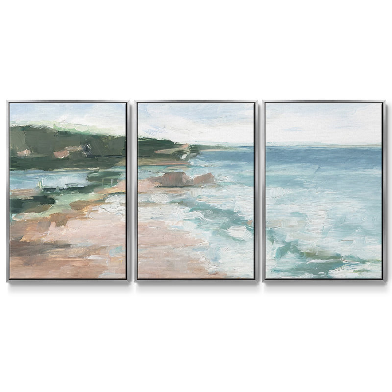 «Distant Regatta II», reproduction sur toile 3 pièces, H 36 po x l 75 po, Encadrement argenté