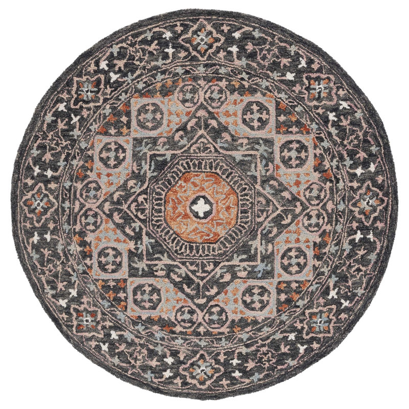 Hand Tufted Wool/Cotton Oriental Rug in Black/Rust, Round 5'
