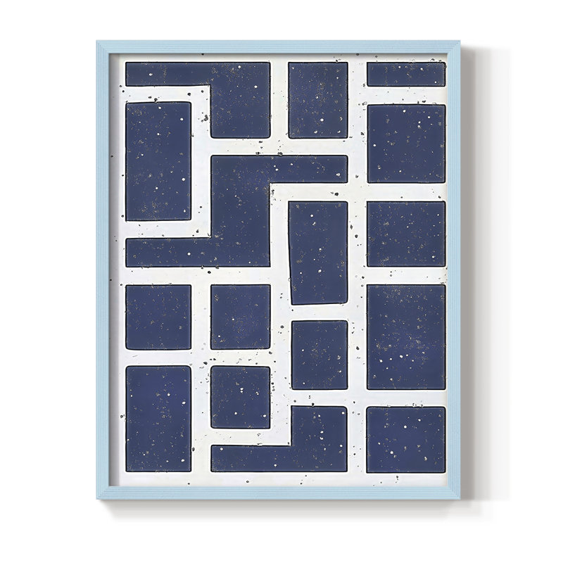 Impression abstraite encadrée CIX - prête à être suspendue - fabriquée aux États-Unis, H 29 po x l 23 po, Bleu