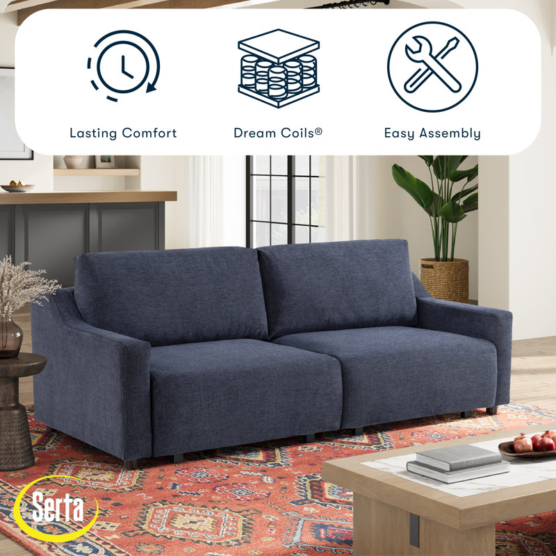Serta Gabi 90.2" Upholstered Queen Size Convertible Sleeper Sofa, Navy Performance