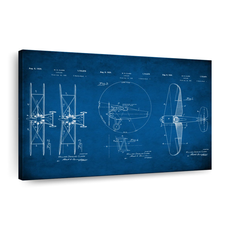 Airplane Blueprint Canvas Print, 32" H x 48" W x 1.25" D