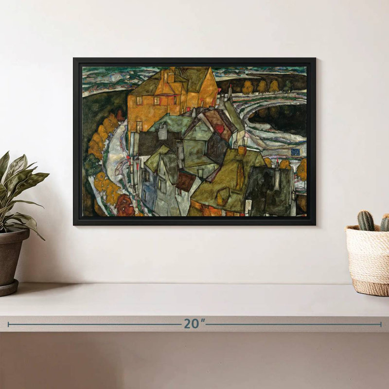Croissant des maisons II, 13 po x 9 po, Cadre flottant noir
