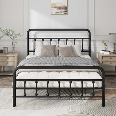 Structure de lit en métal durable avec tête de lit, structure stable, rangement sous le lit, aucun sommier requis