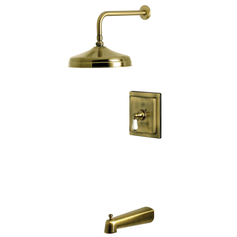 Robinet de baignoire et de douche à pression équilibrée à poignée simple Kingston Brass, Laiton antique