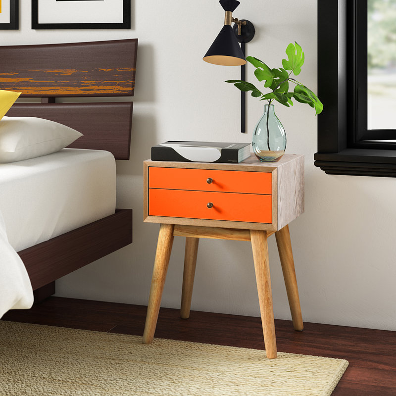 45.7cm W Solid Wood Bedside Table, Orange