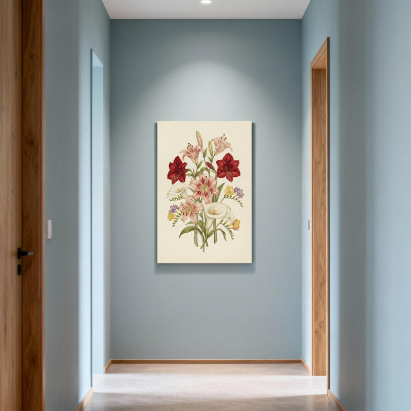 Bouquet de plantes et de fleurs avec lys et lis Calla, H 12 po x l 18 po