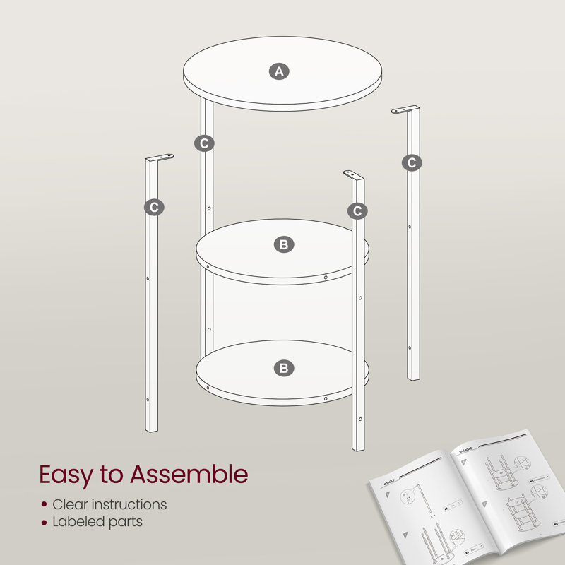 Table de bout ronde Mauch avec tablettes de rangement à 3 niveaux, Gris brumeux