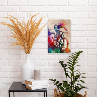 Vibrant Mountain Biker Action Abstract Colorful Energetic Mountain Wall Art