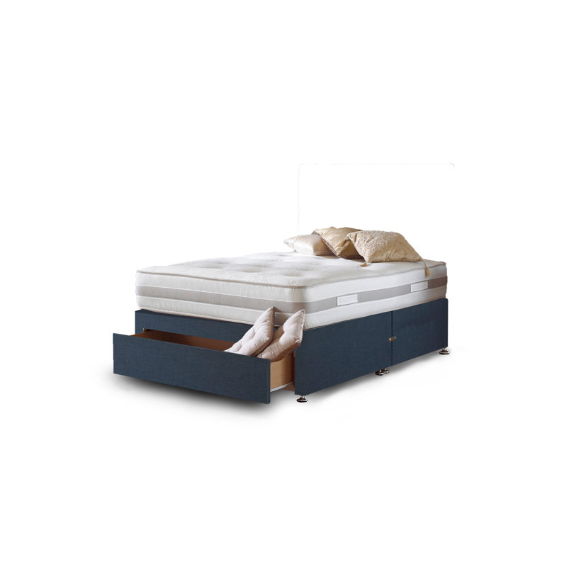 Aspelare Pocketsprung Divan Bed Set, Midnight Blue Linen, Kingsize, 2 Drawers