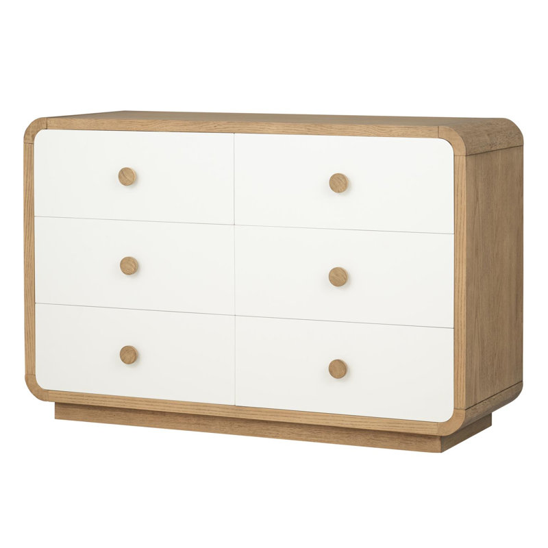 Commode Henry de style transitionnel, 6 tiroirs, fini bicolore, 132 cm de large