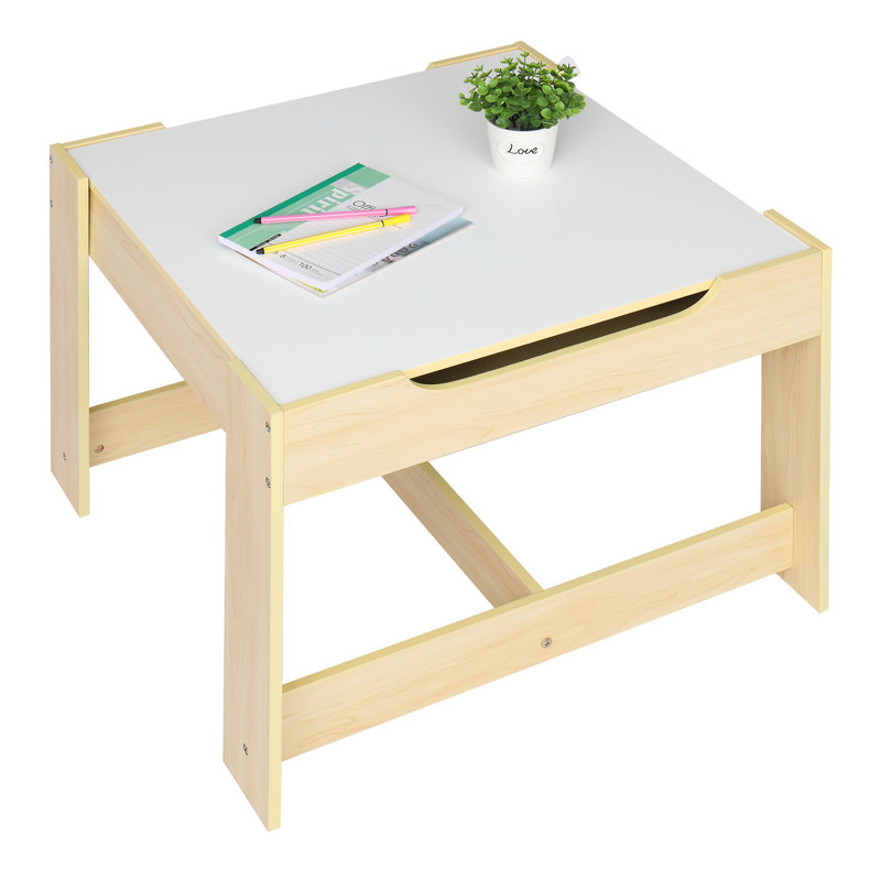 Swinehart Kids 3 Piece Square Play Or Activity Table and Chair Set, White/Nature/Orange
