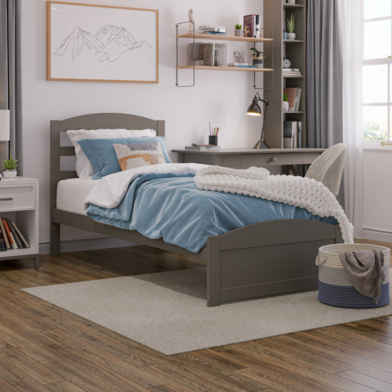 Elliana Solid Wood Platform Bed with Footboard & Built-in Charging Station, Gray, Extra-Long Twin