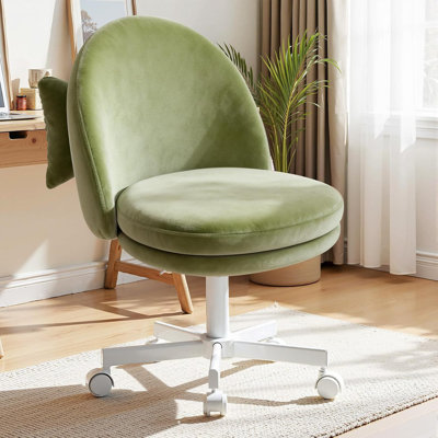 Velvet Tall Office Chair With Wheels Vanity Chairs With Back, Versatile Height Use: Office To Bar Stools Small Ergonomic Comfy Armlees Computer Desk Chair With Bow Lumbar Pillow For Gift