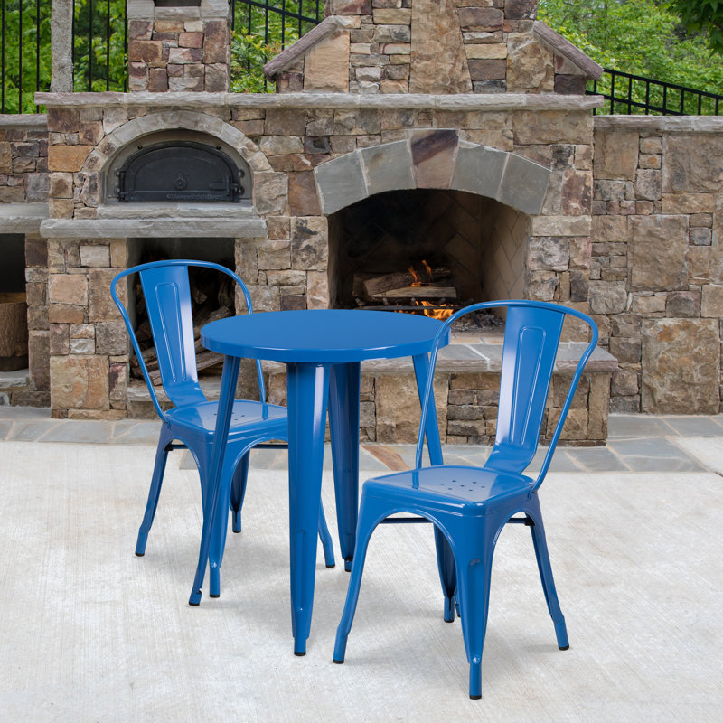 Brinson Round Steel Bistro Set, Blue, 24"