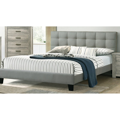 Lit double avec tête de lit en polyfibre gris anthracite et plateforme robuste pour le cadre de lit tapissier fiable de la chambre à coucher