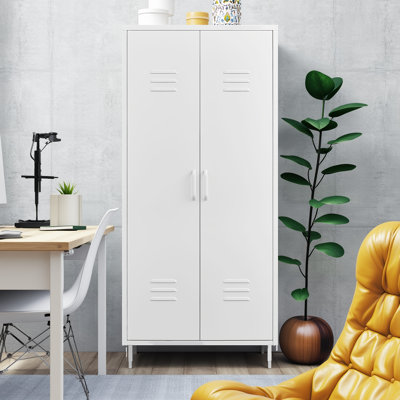 Storage Cabinet With Adjustable Shelves, Magnetic Door Stopper, Aluminum Alloy Handles