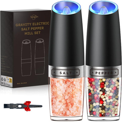 Gravity Electric Salt And Pepper Grinder Set Automatic Shakers Mill Grinder With LED Light BATTERY POWERED Adjustable Coarseness One Hand Operation Upgraded  Capacity