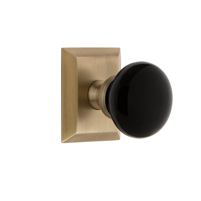 Grandeur Concealed Screw Mechanism Mushroom Knob with Square Rosette, Vintage Brass