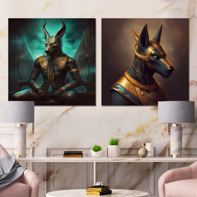 Anubis Ancient Egyption Jackal God Vintage - Egyptian Square Collage Set Of 2