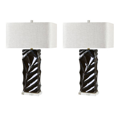 30.5" Crystal Table Lamp With Beige Shade