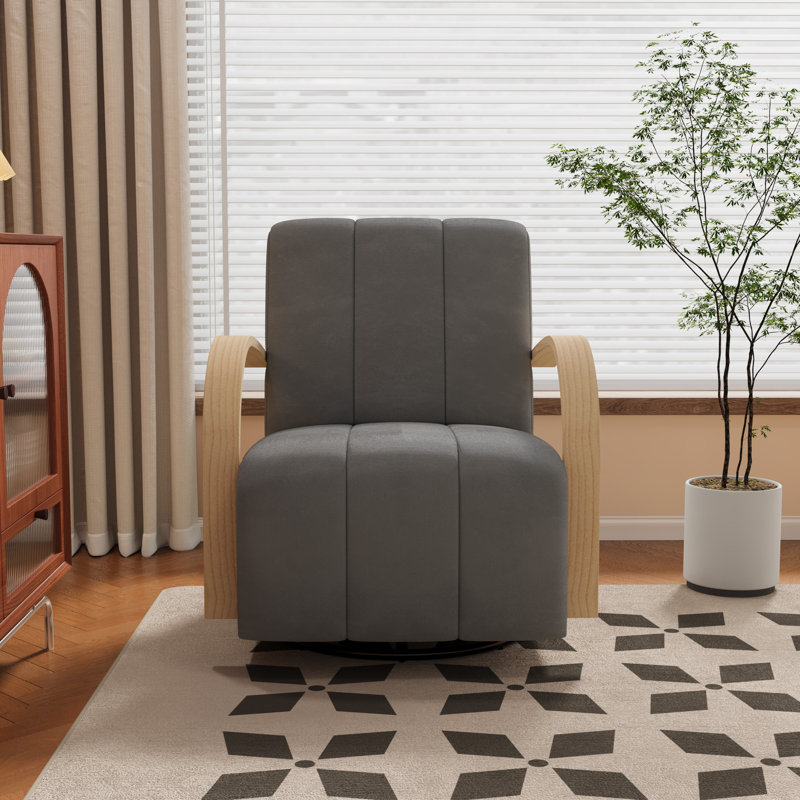 Fauteuil d'appoint pivotant l 30,7 po avec accoudoirs en bois, Gris anthracite
