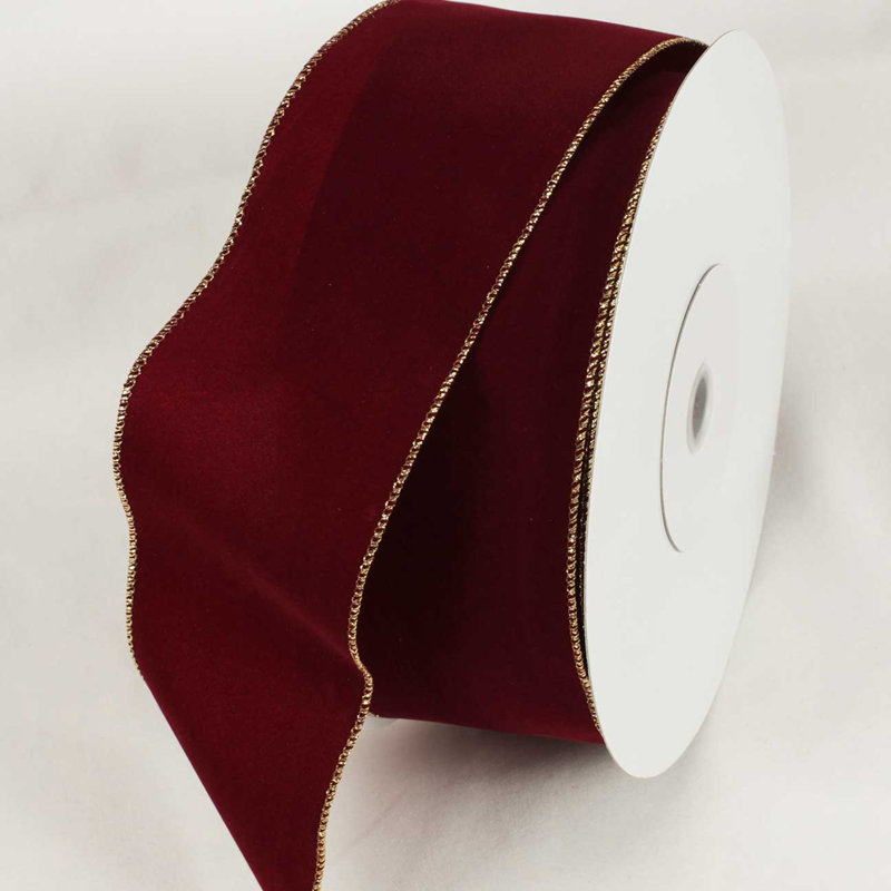 Ruban de velours, H 0,12 po x l 3 po x P 1800 po, Rouge vin / Doré