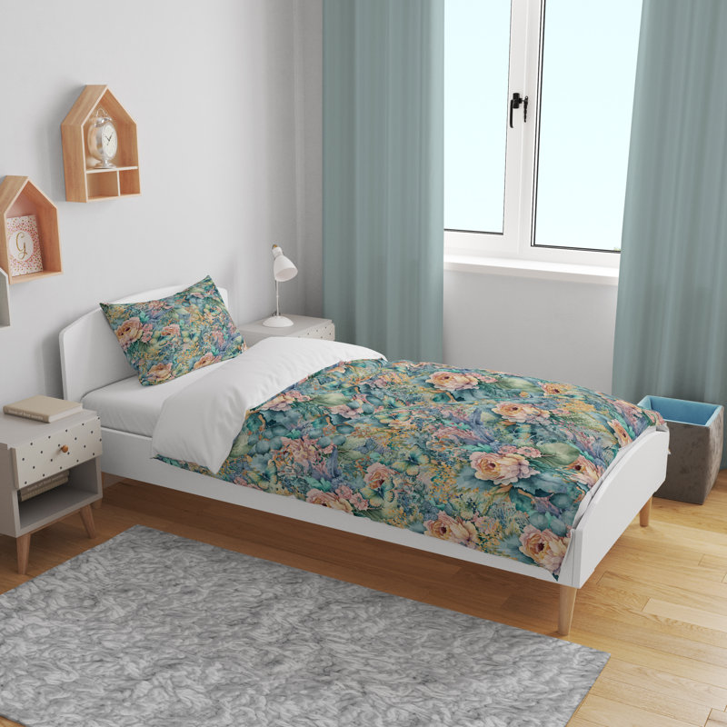 Floral Duvet Cover, King Duvet Cover + 2 King Shams