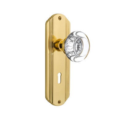 Bouton de porte d’intimité rond en cristal avec plaque longue serrure déco