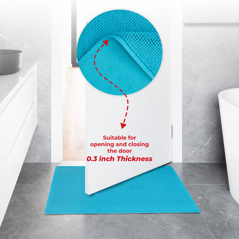 Chemung 100% Cotton Non-Slip Bath Rug, 24" L x 17" W, Aqua Blue