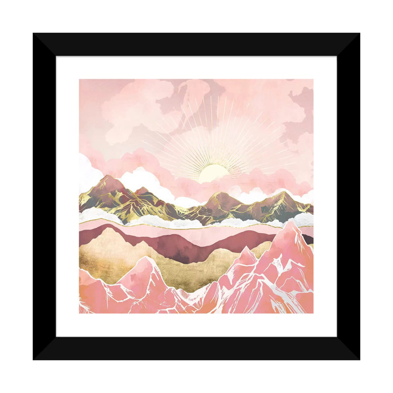 Blush Summer Sunrise - impression d'art graphique, 16" H x 16" W x 1" D, Blanc, Papier encadré noir