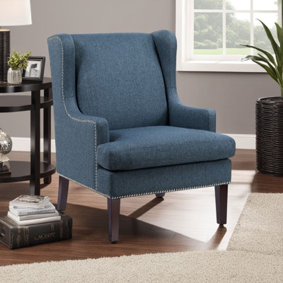 Fauteuil à oreilles Rossana, polyester, bois, tête de clou